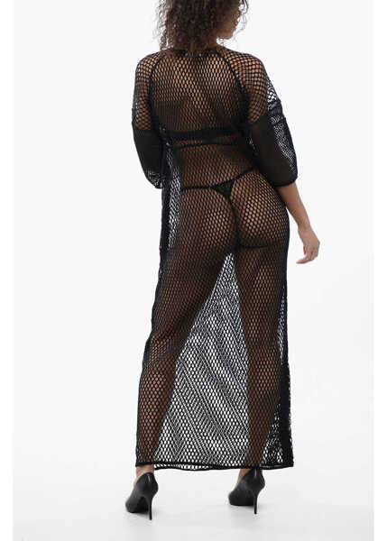 Rochii lungi Off-White Mesh Kaftan Dress With Logoed Band Black Femei (BM 16903602) 2