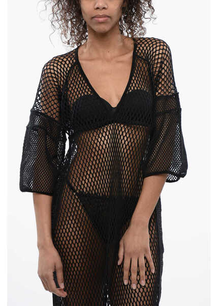 Rochii lungi Off-White Mesh Kaftan Dress With Logoed Band Black Femei (BM 16903602) 3