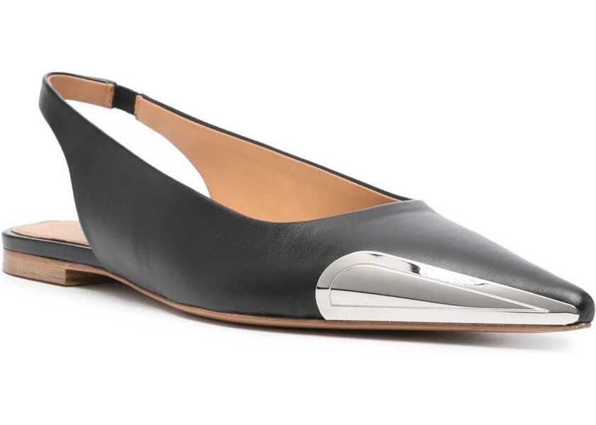 Balerini casual Off-White Leather Point Toe Slingback Ballet Flats Black Femei (BM 16903849) 2