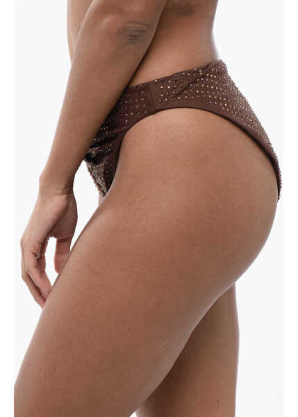 Bikini Self-Portrait Draped Bikini Bottom With Rhinestones Brown Femei (BM 16903873) 3