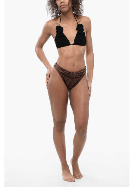 Bikini Self-Portrait Draped Bikini Bottom With Rhinestones Brown Femei (BM 16903873) 4
