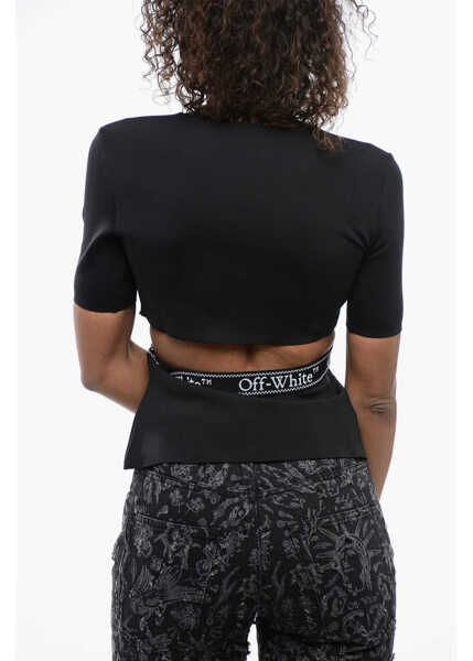 Bluze Off-White Short Sleeved Tight-Fitting Top With Cut-Out Detail Black Femei (BM 16903966) 2