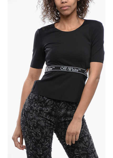 Bluze Off-White Short Sleeved Tight-Fitting Top With Cut-Out Detail Black Femei (BM 16903966) 1