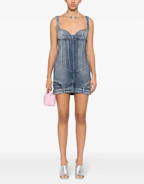 Rochii scurte Off-White Sweetheart Neckline Denim Mini Dress Blue Femei (BM 16904335) 2
