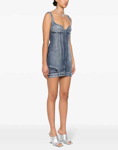 Rochii scurte Off-White Sweetheart Neckline Denim Mini Dress Blue Femei (BM 16904335) 3