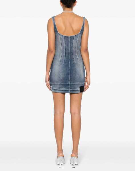 Rochii scurte Off-White Sweetheart Neckline Denim Mini Dress Blue Femei (BM 16904335) 4