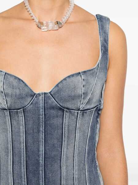 Rochii scurte Off-White Sweetheart Neckline Denim Mini Dress Blue Femei (BM 16904335) 5