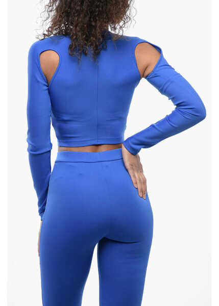 Bluze Off-White Solid Color Cold Shoulder Active Crop Top Blue Femei (BM 16904353) 2