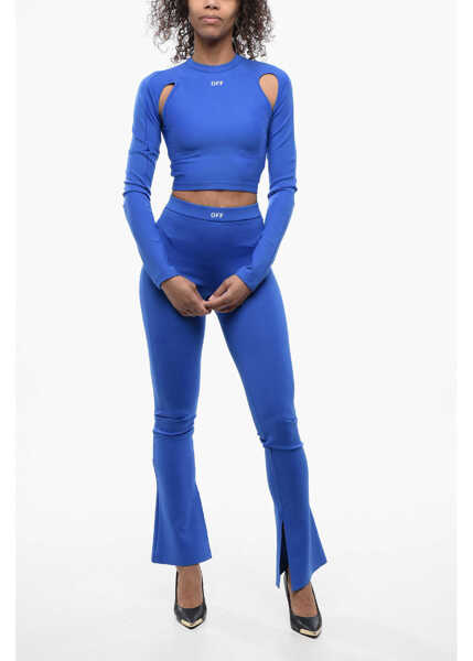 Bluze Off-White Solid Color Cold Shoulder Active Crop Top Blue Femei (BM 16904353) 4