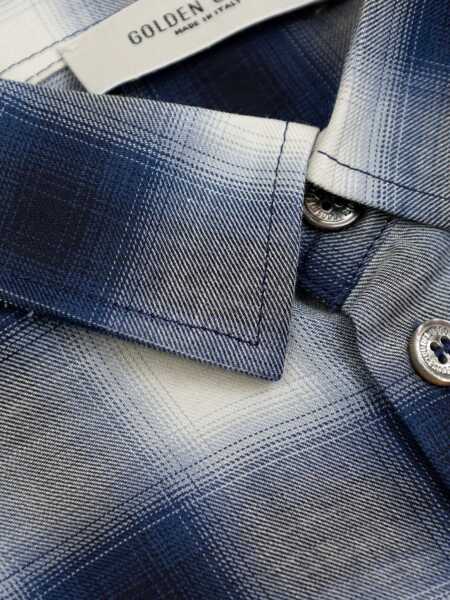 Camasi Golden Goose JOURNEY BOYS REGULAR SHIRT/ CHECK BLEND COTTON SHIRTING WITH PRINT Blue Baieti (BM 16906443) 3