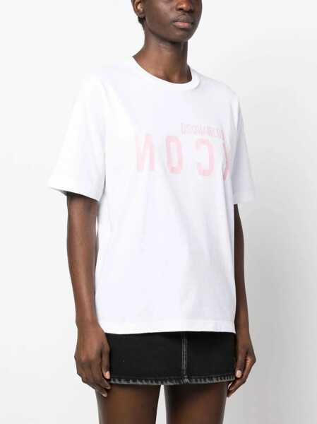 Tricouri DSQUARED2 Icon Logo Printed Crew-Neck T-Shirt White Femei (BM 16910698) 3
