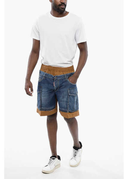 Pantaloni scurti DSQUARED2 Nylon Boxer Shorts With Denim Detailing Brown Barbati (BM 16915066) 4