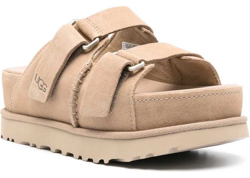 Sandale fara toc UGG Suede Goldenstar Double Buckle Sandals Beige Femei (BM 16915693) 2