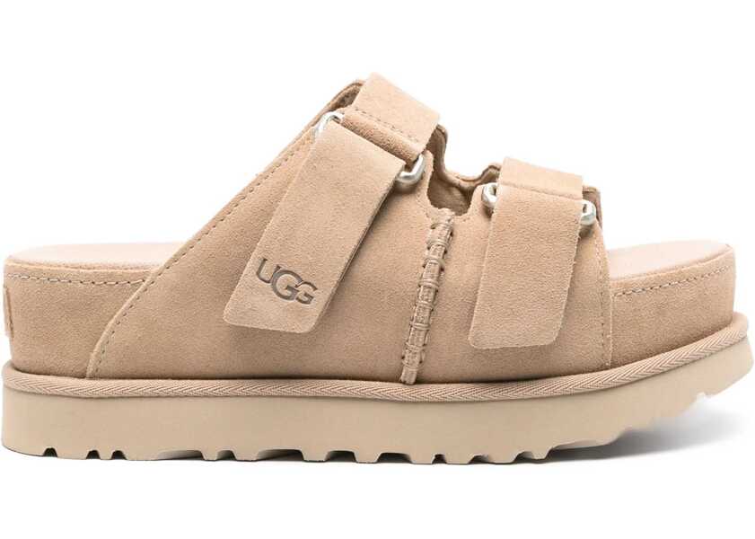 Sandale fara toc UGG Suede Goldenstar Double Buckle Sandals Beige Femei (BM 16915693) 1