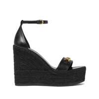 Pantofi cu toc Black Wedges With High Heel And Medusa Detail On The Front In Leather Woman Femei