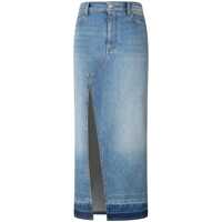 Fuste Blue Skirt With Split On The Front And Logo Patch On The Back In Denim Woman Femei