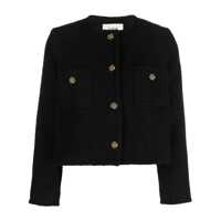 Geci 'Meredith' Black Crop Jacket With Round Neck And Metal Buttons In Cotton And Wool Blend Woman Femei