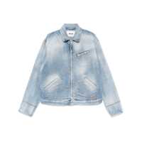 Geci Blue Jacket With Faded Effect And Logo Embroidered On The Front In Denim Man Barbati