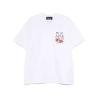 Tricouri White Crewneck T-Shirt With Patch On The Front And Logo Lettering On The Back In Cotton Man Barbati