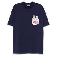 Tricouri Blue Crewneck T-Shirt With Patch On The Front And Logo Lettering On The Back In Cotton Man Barbati
