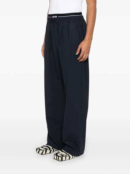 Pantaloni MSGM Blue Pants With Logo Band And Drawstring Waist In Cotton Man BLUE Barbati (BM 16918239) 3