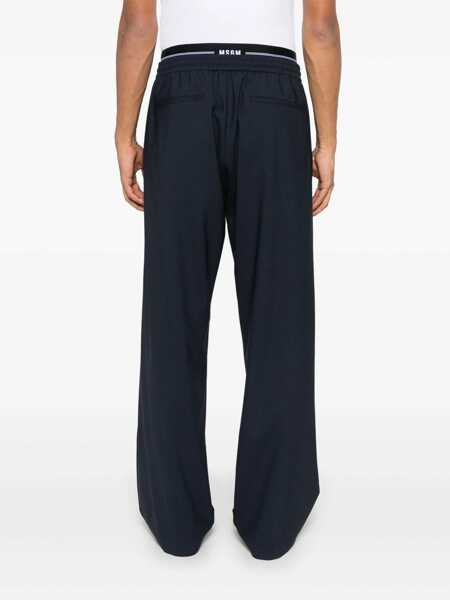 Pantaloni MSGM Blue Pants With Logo Band And Drawstring Waist In Cotton Man BLUE Barbati (BM 16918239) 4