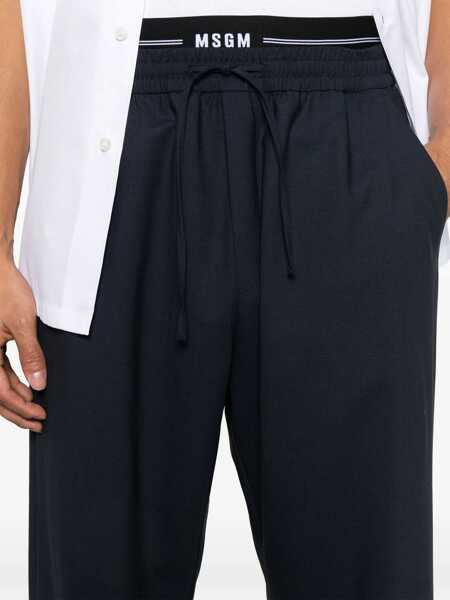 Pantaloni MSGM Blue Pants With Logo Band And Drawstring Waist In Cotton Man BLUE Barbati (BM 16918239) 5