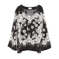 Bluze White And Black Blouse With V-Neck And All-Over Floral Pattern In Silk Woman Femei
