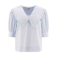 Bluze Ganni Organic Cotton V-Necked Blouse Femei