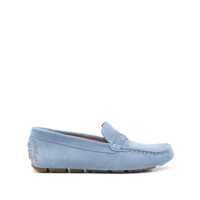 Mocasini Blue Loafers With Logo Plaqe On The Front In Grained Leather Woman Femei