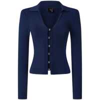 Pulovere Blue Sweater With V-Neck And Clip Closure In Viscose Blend Woman Femei