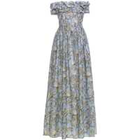 Rochii 'Espliego' Blue Long Dress With All-Over Printed Floral Motif In Linen Woman Femei