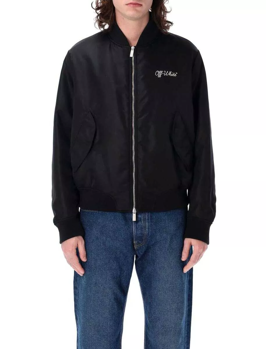 Geci Off-White Off-White Script Varsity Jacket Black Barbati (BM 16926723) 1