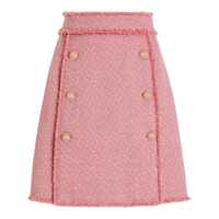 Fuste Pink Skirt With Logoed Buttons And Frayed Edges In Cotton Tweed Woman Femei