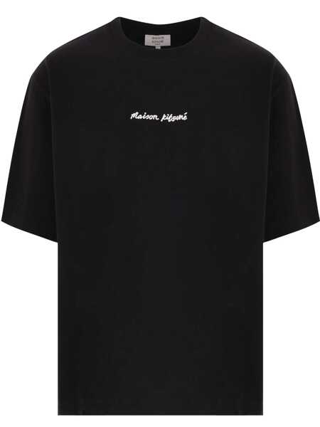 Tricouri MAISON KITSUN Black T-Shirt With Logo Lettering Printed On The Front In Cotton Man Black Barbati (BM 16932777) 1