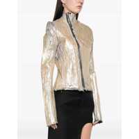 Geci Rick Owens Dama - Geci Rick Owens Gary Metallic Jacket With Asymmetric Zip Closure And Distressed Effect In Leather And Cotton Blend Woman GREY Femei (BM 16933026) - B-mall.ro