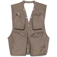 Geci Grey Vest With V-Neck And Cargo Pockets In Cotton Man Barbati