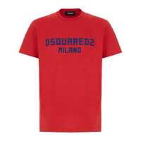 Tricouri DSQUARED2 Red Crewneck T-Shirt With Logo Lettering On The Front In Cotton Man