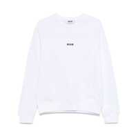 Pulovere Msgm White Crewneck Sweatshirt With Logo Femei
