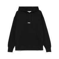 Bluze de trening Msgm Black Cotton Hoodie With White Logo Barbati