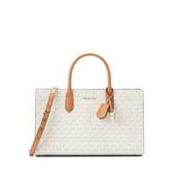 Genti de mana Michael Kors White And Caramel Brown Tote Bag Femei
