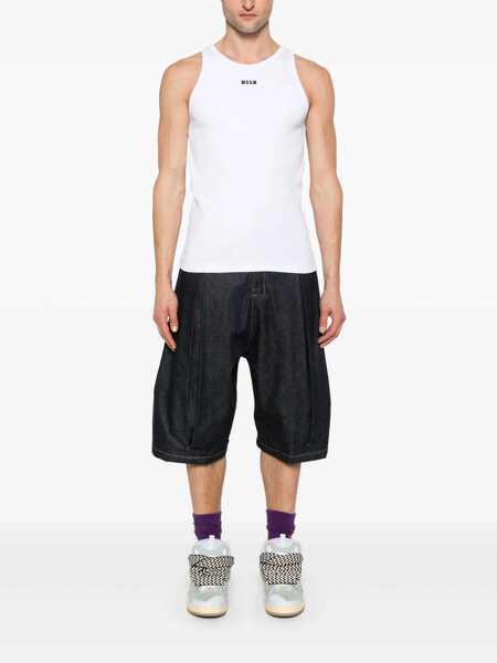 Topuri MSGM Msgm White Cotton Tank Top With Black Logo Print WHITE Barbati (BM 16940991) 2