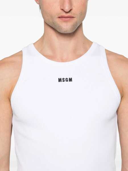 Topuri MSGM Msgm White Cotton Tank Top With Black Logo Print WHITE Barbati (BM 16940991) 4