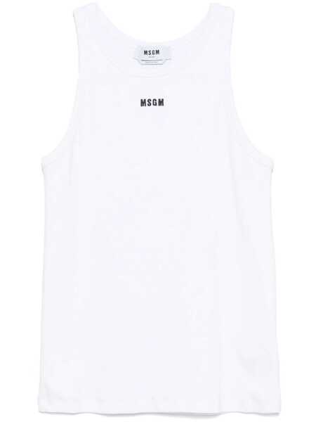 Topuri MSGM Msgm White Cotton Tank Top With Black Logo Print WHITE Barbati (BM 16940991) 1