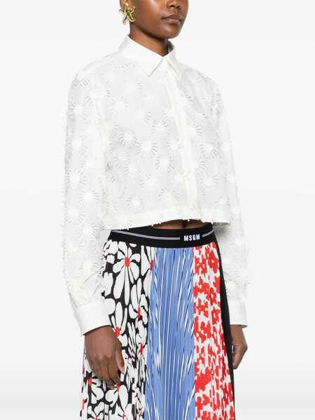 Camasi MSGM Msgm White Cropped Shirt With Pearl WHITE Femei (BM 16941012) 3