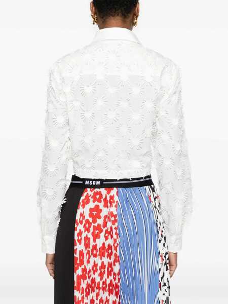 Camasi MSGM Msgm White Cropped Shirt With Pearl WHITE Femei (BM 16941012) 4