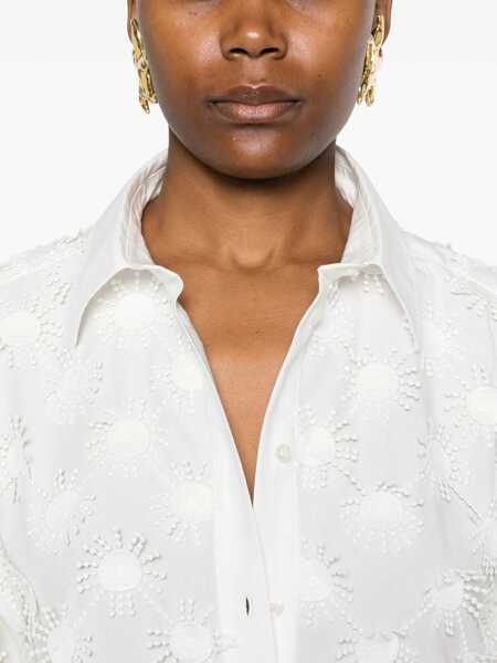 Camasi MSGM Msgm White Cropped Shirt With Pearl WHITE Femei (BM 16941012) 5