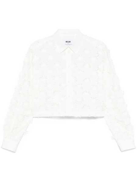 Camasi MSGM Msgm White Cropped Shirt With Pearl WHITE Femei (BM 16941012) 1