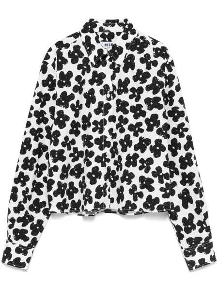 Camasi MSGM Msgm White Cotton Shirt With Black Floral Print Black Femei (BM 16941015) 1