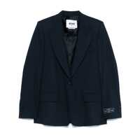 Sacouri Msgm Single-Breasted Blue Wool Blazer With Logo Label Femei